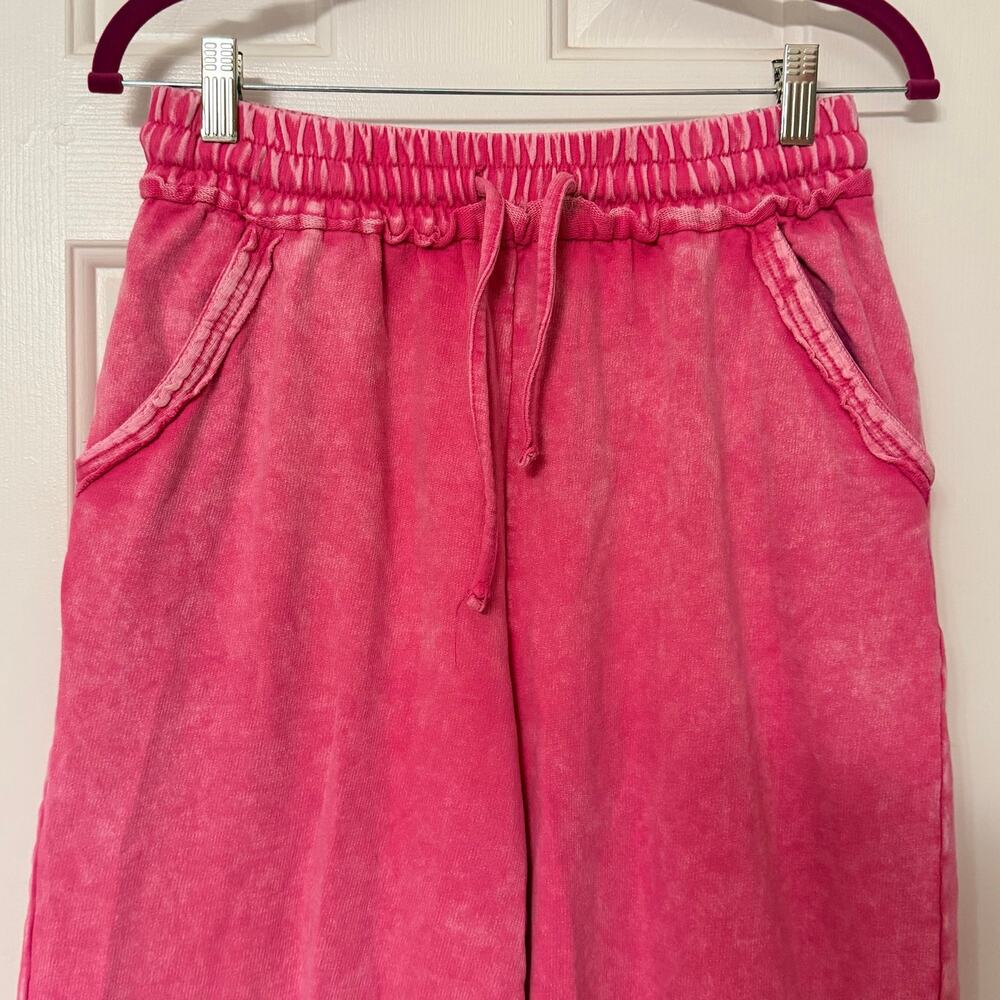 ZENANA • Pink Cropped Wide Leg Comfy Pants - Picture 3 of 5
